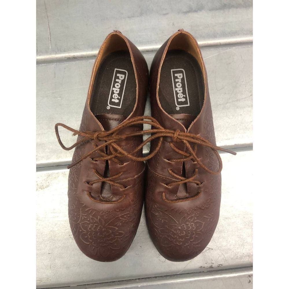 Propet‎ Casual Floral Shoes Womens 8.5 W Brown Leather Lace Up